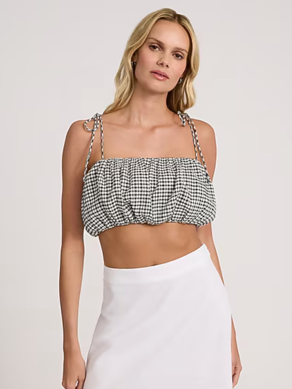 Gingham Tie Strap Cropped Bubble Cami